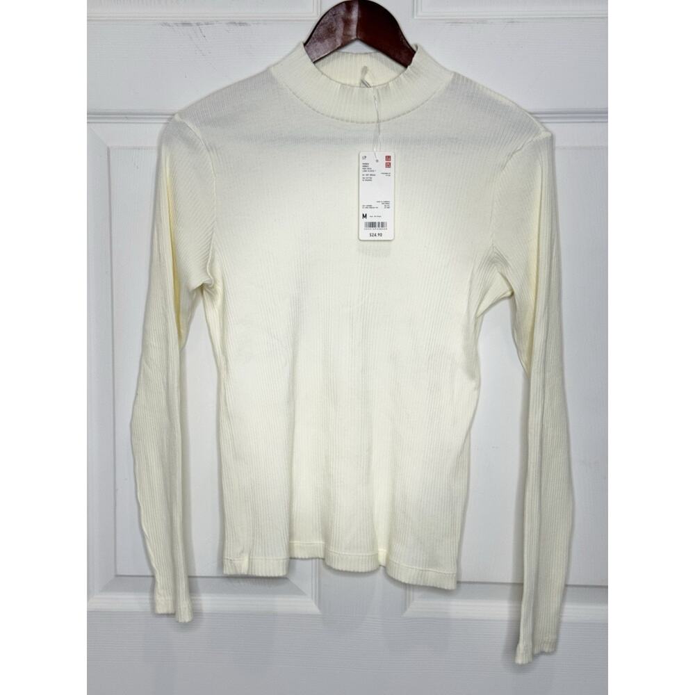 Uniqlo Washable Off White Knit Ribbed High Neck Sweater Size Medium NEW